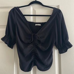 Abercrombie & Fitch Black Cinched Front Puff Sleeve Top Size Small